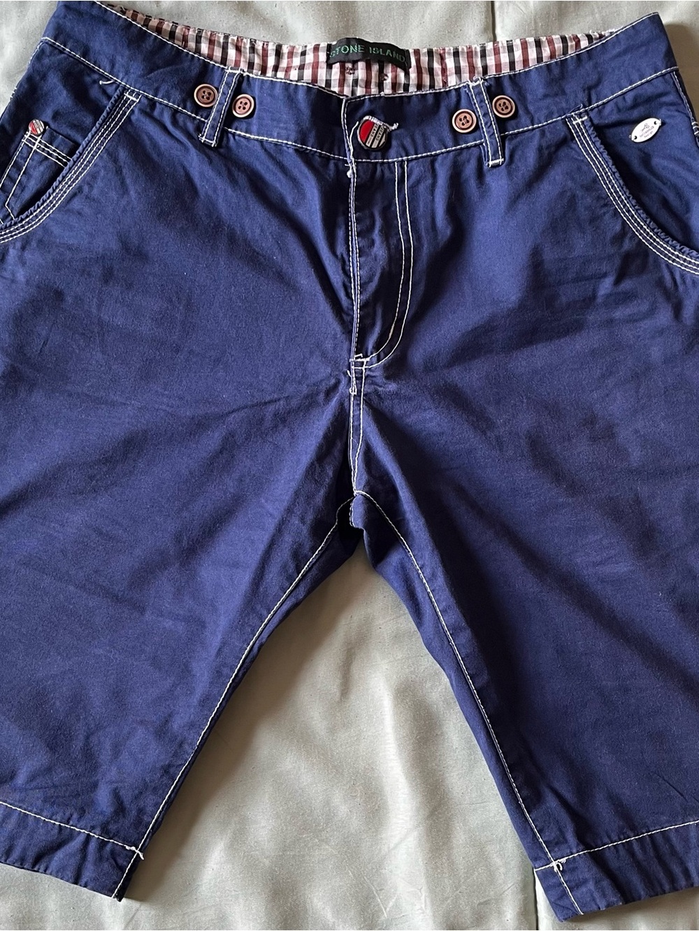 Stone Island Navy Blue Men’s Flat Front Shorts - Size 30